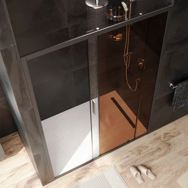 Душевая дверь в нишу AM.PM Gem Solo 140 см профиль черный стекло бронза W90G-140-1-195BBr (детальная фотография), 140 см