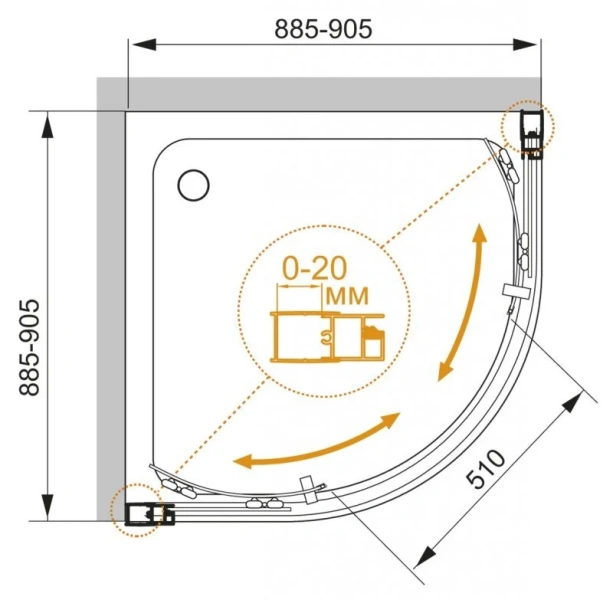 Душевой уголок Cezares Momento 90x90 см профиль хром MOMENTO-R-2-90-C-Cr (детальная фотография), 90х90
