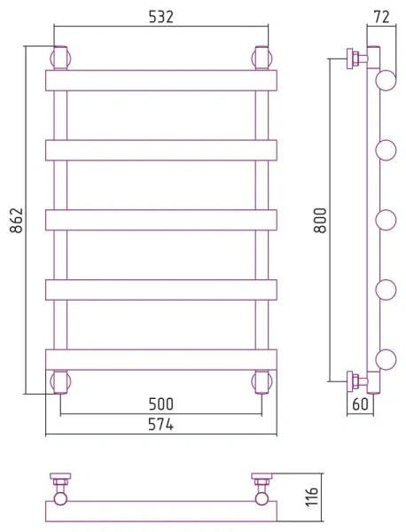 Полотенцесушитель водяной Сунержа Атлант 50х80 см без покрытия 00-0226-8050 (детальная фотография), современные, hi-tech