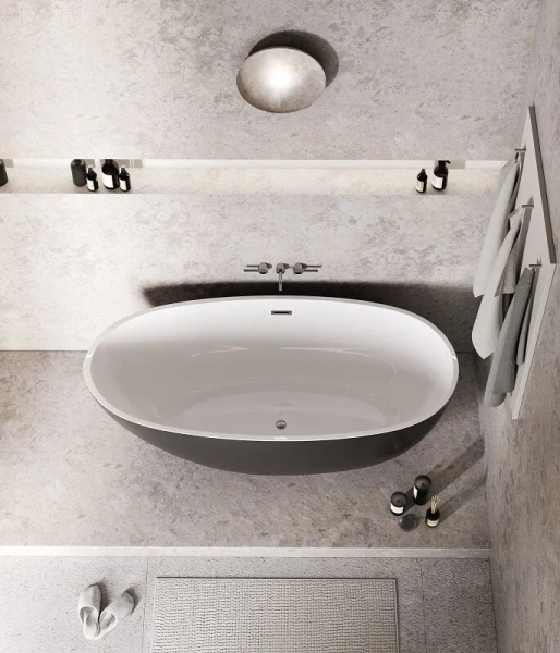 Ванна акриловая Grossman Fly, GR-1104MB, 170 x 75 см, отдельностоящая, внутри белая, снаружи черная матовая (детальная фотография), 170х75