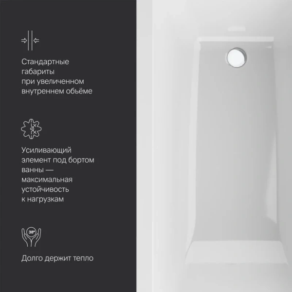 Ванна акриловая Am.Pm Gem 150x70 белая W93A-150-070W-A (детальная фотография), в наличии