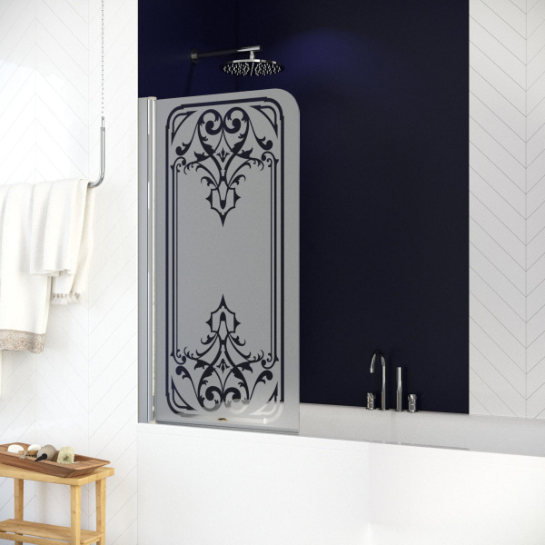 Душевая шторка на ванную рисунок прозрачный стекло матовое Vegas-glass EV 76 ARTDECO D1 L (детальная фотография), современные, hi-tech