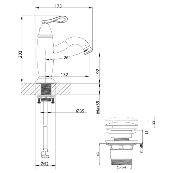Смеситель для  раковины, черный/розовое золото Lemark Prime LM6106BRG (детальная фотография), для раковины