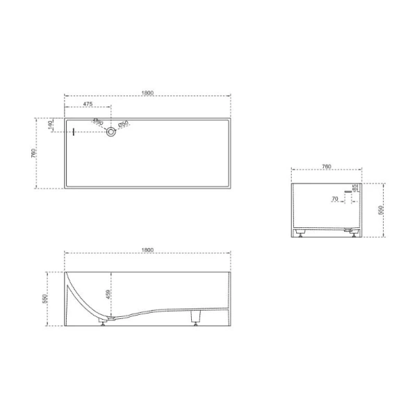 Ванна из искусственного камня Abber Stein 180x76 см белая матовая AS9642-1.8 (детальная фотография), искусственный камень