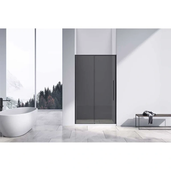 Душевая дверь в нишу Vincea Slim-N 130 см профиль черный стекло тонированное VDS-4SN130CGB (детальная фотография), черные
