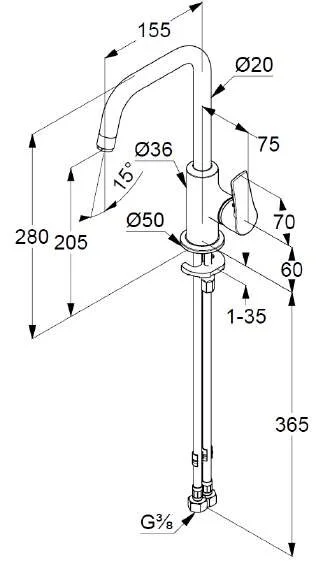 Смеситель для раковины Kludi Pure&Solid хром 340240575 (детальная фотография), для раковины