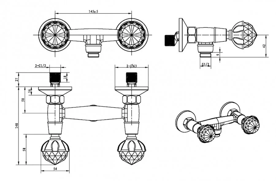 Смеситель для душа Boheme Imperiale Presente золото 334 (детальная фотография), для душа