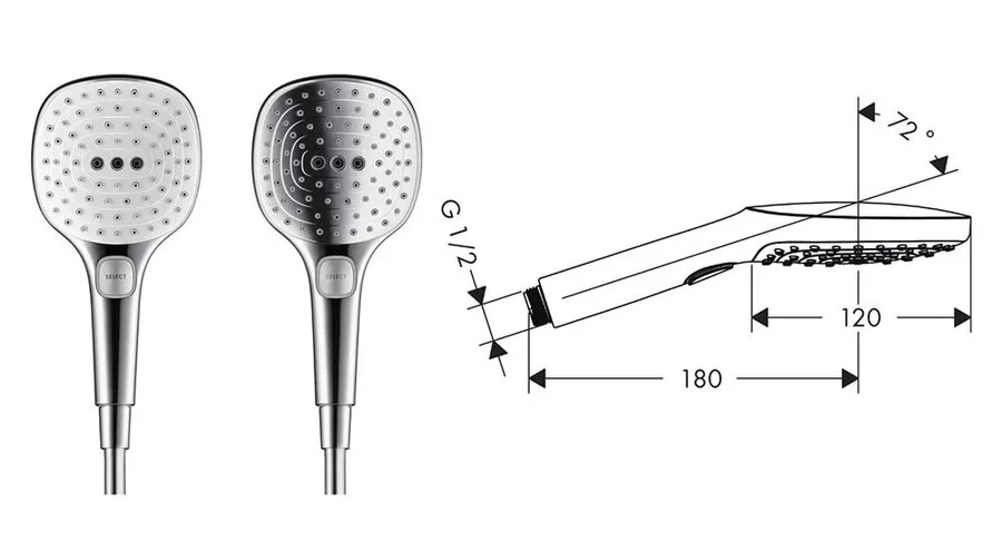 Душевая лейка хром Hansgrohe Raindance Select 26521000 (детальная фотография), современные, hi-tech