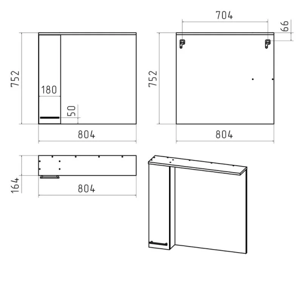 Зеркальный шкаф Misty Крафт 80 см правый П-Кра-02080-011П (детальная фотография), по запросу