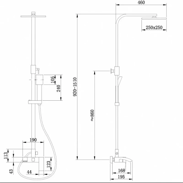 Душевая стойка Abber Wasserfall никель AF8616NGL (детальная фотография), современные, hi-tech