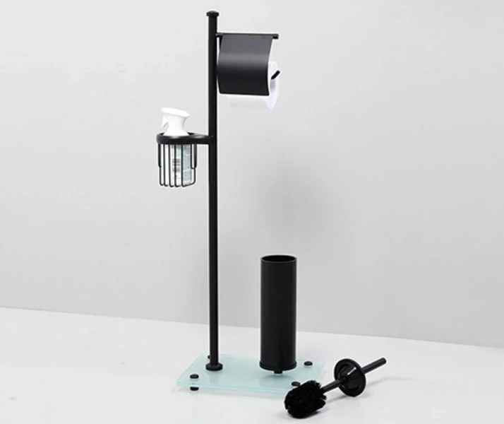 Стойка для ванной WasserKRAFT черная K-1264B (детальная фотография), металлические, стеклянные