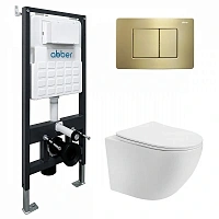 Унитаз с инсталляцией Abber Bequem кнопка золото матовое