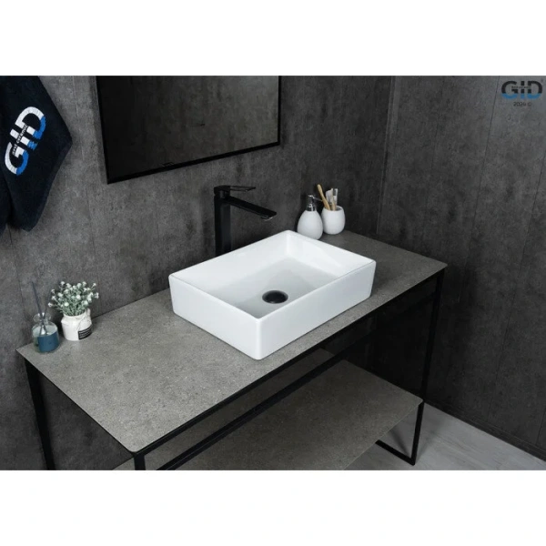 Раковина GID Geometrico N1204 45 см белая 51225 (детальная фотография), одинарные, недорогие, с антигрязевым покрытием