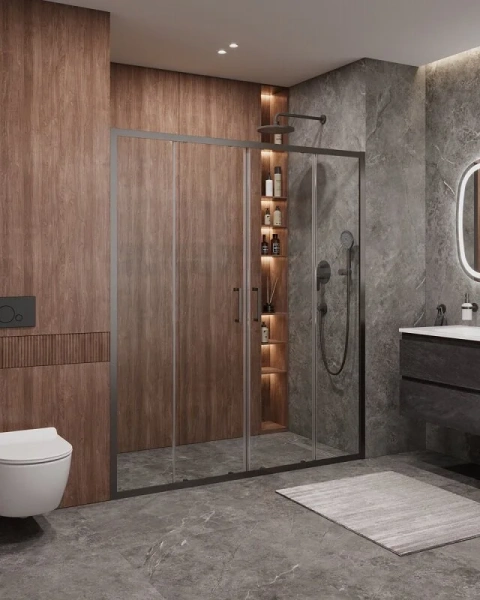 Душевая дверь в нишу Cezares Molveno 170 см стекло прозрачное профиль оружейная сталь MOLVENO-BF-2-170-C-GM-IV (детальная фотография), 170 см