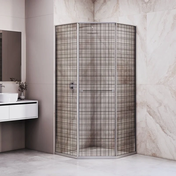 Душевой уголок RGW Stilvoll SV-82 L 100x100 см стекло черная вуаль, левый 33328200-241L (детальная фотография), хром