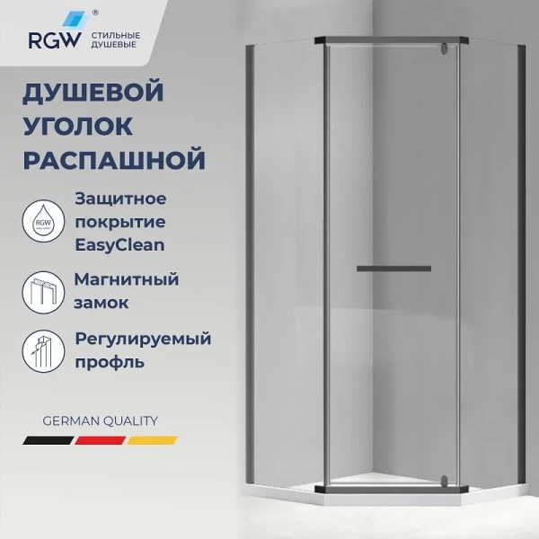 Душевой уголок RGW Passage PA-83 100х100 см профиль черный стекло прозрачное 78088300-14 (детальная фотография), современные, hi-tech