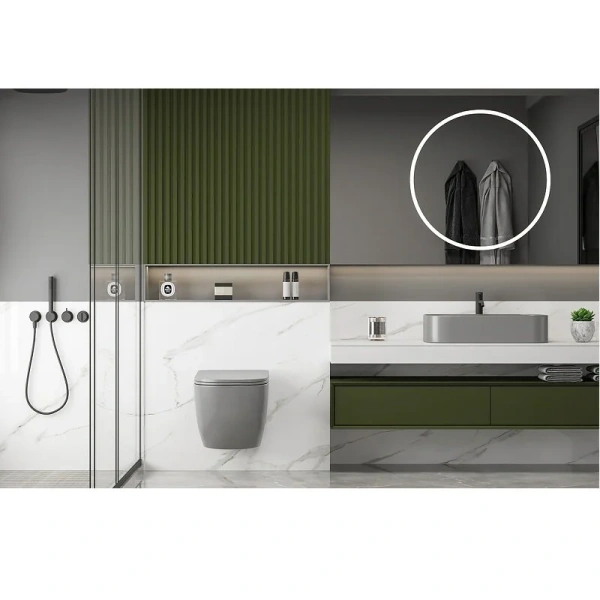 Унитаз подвесной Abber BEQUEM серый матовый AC1103MG (детальная фотография), без бачка, со скрытым бачком