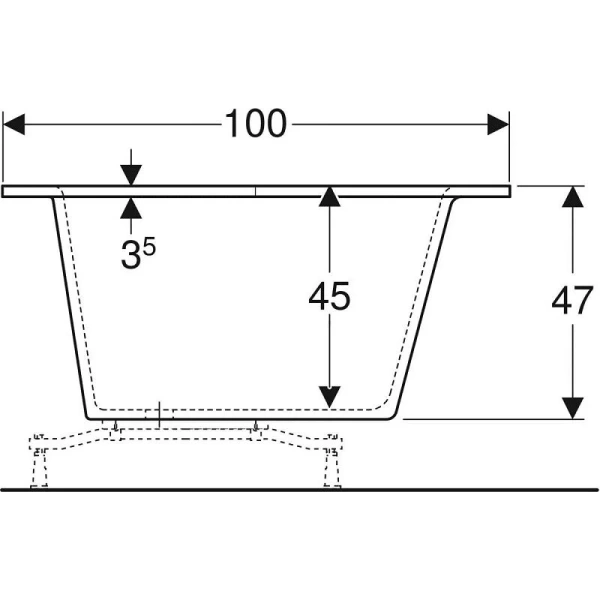 Ванна акриловая Geberit Renova Plan R/L, 160 х 100 см, белая 554.320.01.1 (детальная фотография), асимметричные
