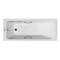Чугунная ванна Vinsent Veron Italon VIT1707045H/VH0012BL-AS, 170 x 70 см, с антискользящим покрытием, ручки черные матовые, цвет белый
