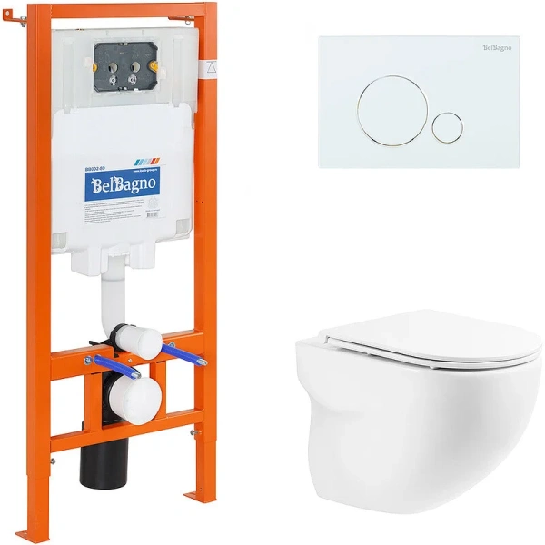 Унитаз с инсталляцией Belbagno Onda кнопка белая BB066CHR/BB870SC/BB002-80/BB014-SR-BIANCO (детальная фотография)