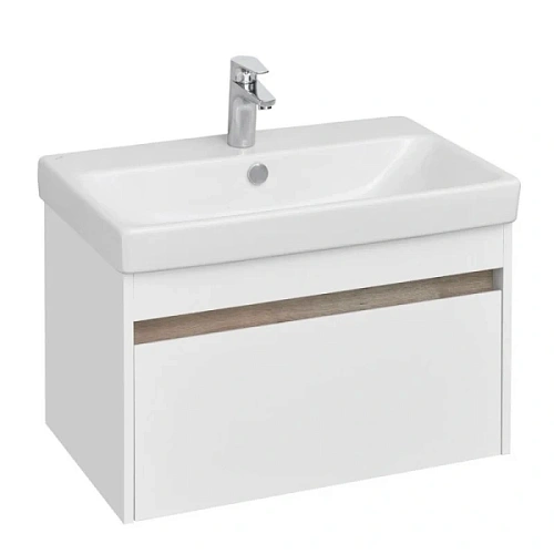 Тумба под раковину подвесная Акватон Марти 70 см белый глянцевый/дуб эдгрейн - фото 1