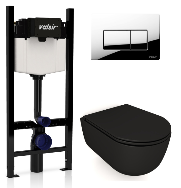 Унитаз с инсталляцией Valsir Dream с клавишей хром KIT VSCR 7334NEMT Slim P1 (детальная фотография)