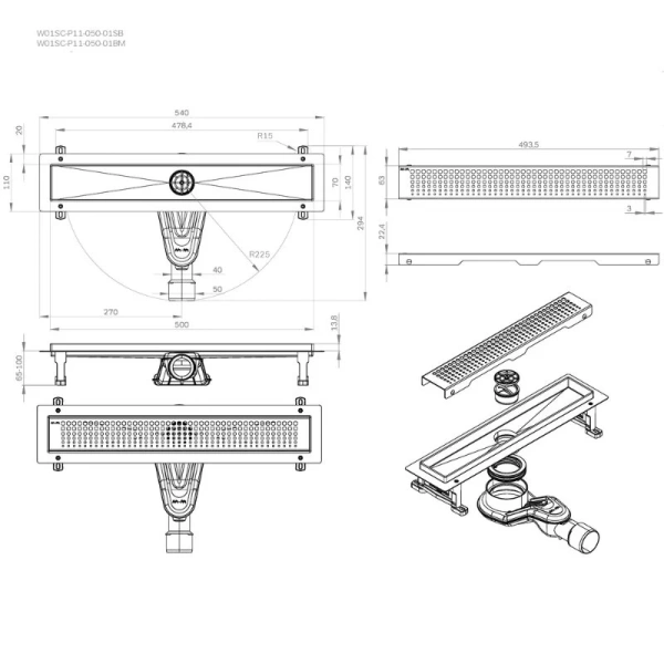 Душевой лоток Am.Pm MasterFlow 50 см черный матовый W01SC-P11-050-01BM (детальная фотография), душевой лоток