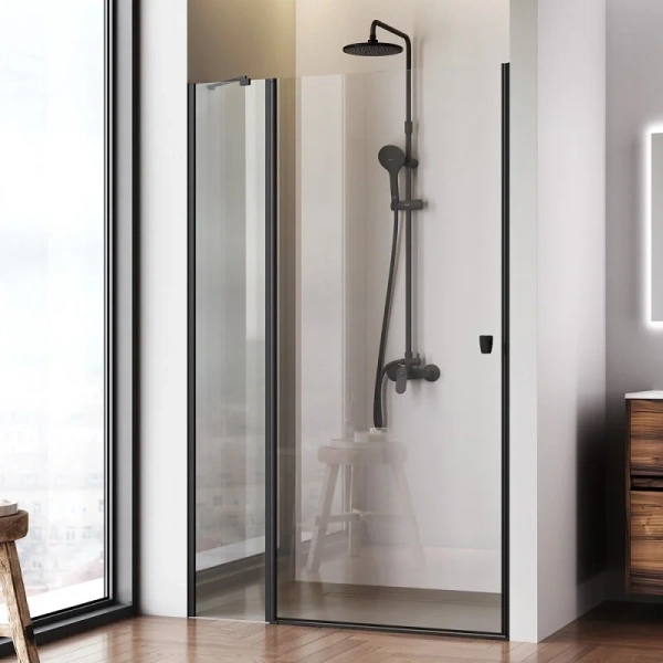 Душевая дверь в нишу Am.Pm Sunny 120 см профиль черный W87G-120-1P-BT (детальная фотография), прозрачные