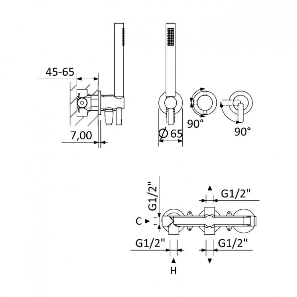 Смеситель для душа Cezares LEAF-DIM3-D-L встраиваемый (детальная фотография), для душа