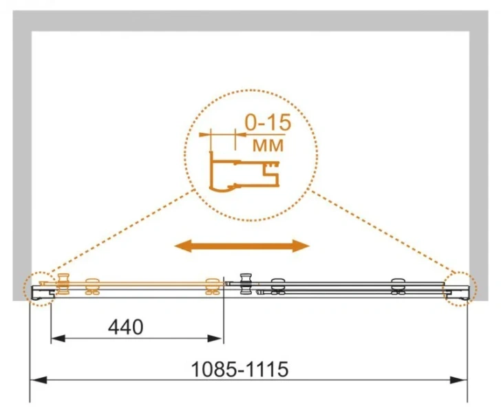 Душевая дверь в нишу Cezares Pratico 110 см стекло прозрачное PRATICO-BF-1-110-C-Cr (детальная фотография), современные, hi-tech