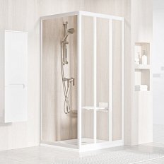 Душевая неподвижная стенка, профиль белый, стекло прозрачное, Ravak Supernova APSS-90 94070102Z1