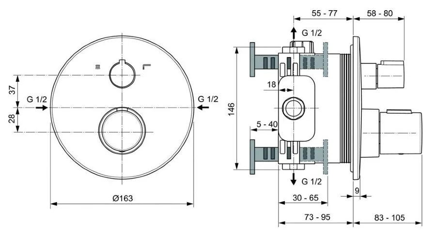 Смеситель для душа Ideal Standard Ceratherm T100 A5814 термостатический (детальная фотография), для душа