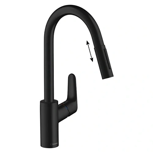 Смеситель для кухни Hansgrohe Focus вытяжной излив, черный матовый - фото 1