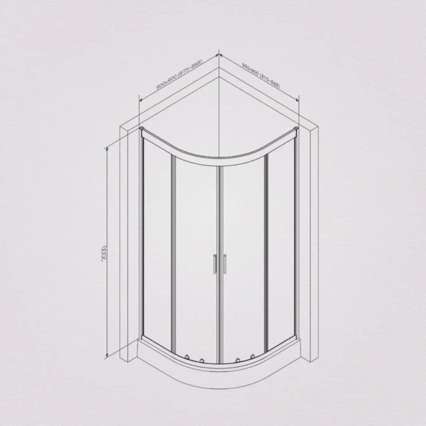 Душевой уголок Am.Pm Gem 90х90 см профиль черный матовый W90G-401-090BT (детальная фотография), полукруглые, четверть круга