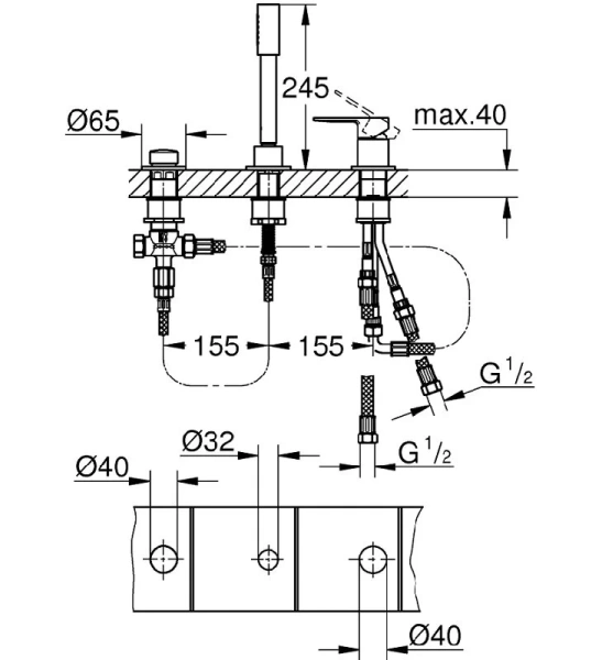 Смеситель для ванны Grohe Lineare  19965001 (детальная фотография), для ванны