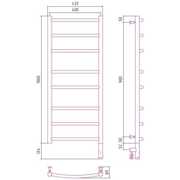 Схема (детальная фотография), электрические с наружной вилкой, электрические скрытого подключения, правое подключение