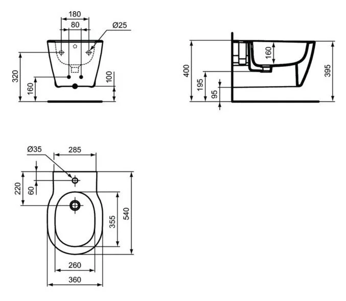 Биде подвесное Ideal Standard Connect с горизонтальным выпуском E772201 (детальная фотография), современные, hi-tech