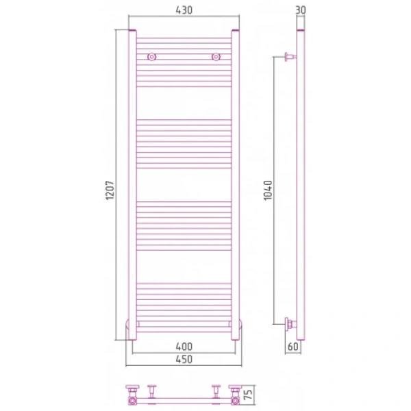 Полотенцесушитель водяной Сунержа Модус 40х120 см белый 12-0250-1240 (детальная фотография), современные, hi-tech