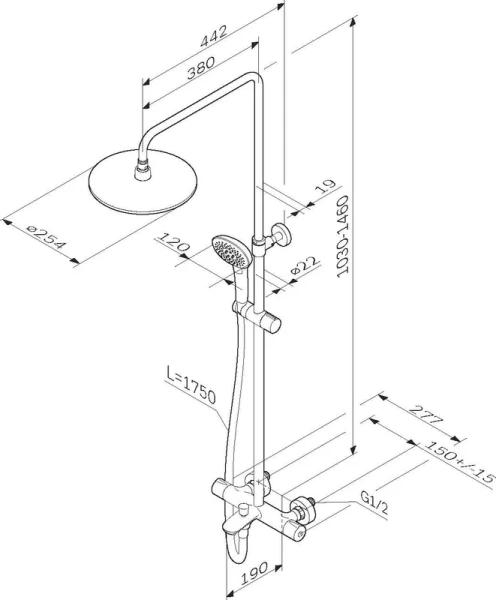 Душевая стойка Am.Pm Spirit 2.0 с термостатом F0770A510 (детальная фотография), с тропическим душем index_1