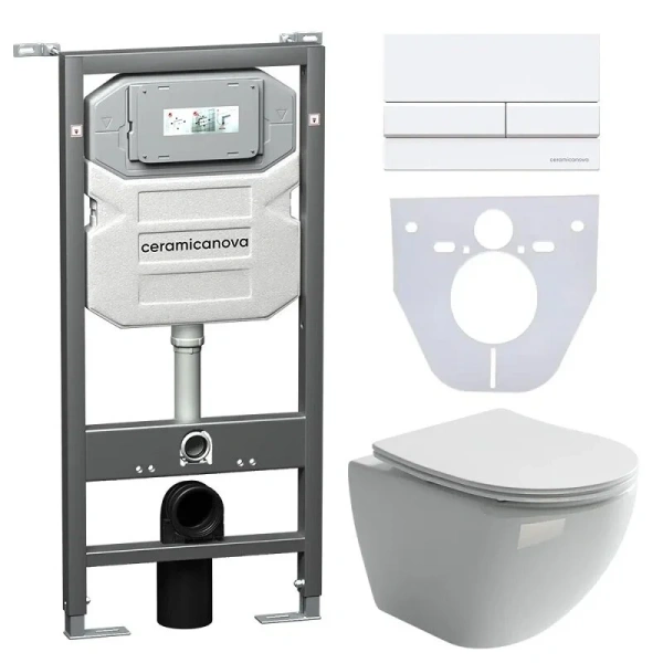 Унитаз с инсталляцией Ceramica Nova Metropol кнопка белая CN4002_1002W_1000 (детальная фотография)