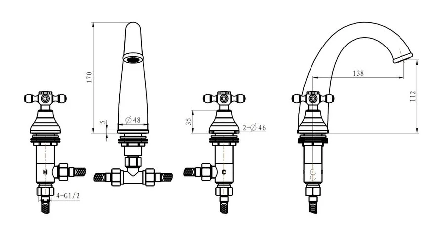 Смеситель для раковины Boheme Royal Cristal на 3 отверстия (детальная фотография), для раковины
