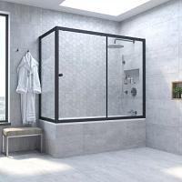 Душевая шторка на ванную профиль черный матовый стекло прозрачное Vegas-glass