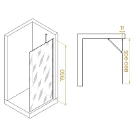 Душевая перегородка RGW Walk In WA-102-B 90 см профиль черный, стекло прозрачное