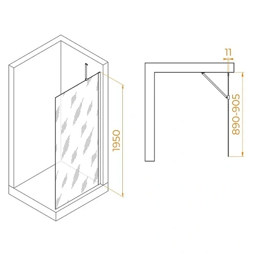 Душевая перегородка RGW Walk In WA-102-B 90 см профиль черный, стекло прозрачное - фото 2