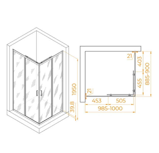 Душевой уголок RGW Passage PA-040B 100x90 см профиль черный, стекло матовое 3508104090-24 (детальная фотография), прямоугольные