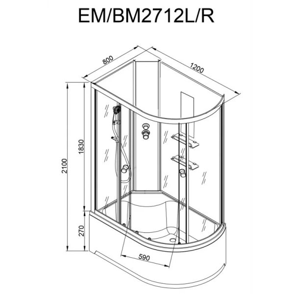 Душевая кабина Deto EM 120x80 см левая EM2712LN (детальная фотография), асимметричные