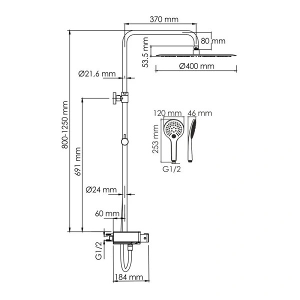 Душевая стойка WasserKRAFT Aller хром A113.117.155.CH Thermo (детальная фотография), современные, hi-tech