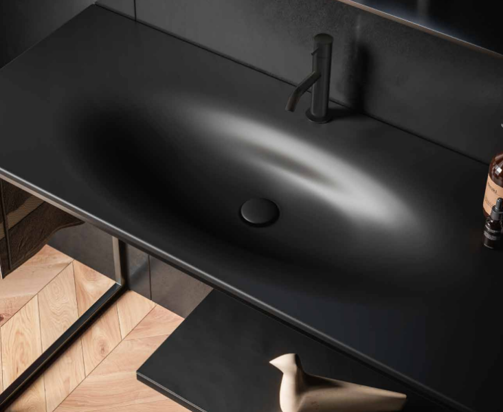 Раковина Kerasan Shape 122 см черная матовая 548031*1 (детальная фотография), большая, прямоугольной формы, широкая