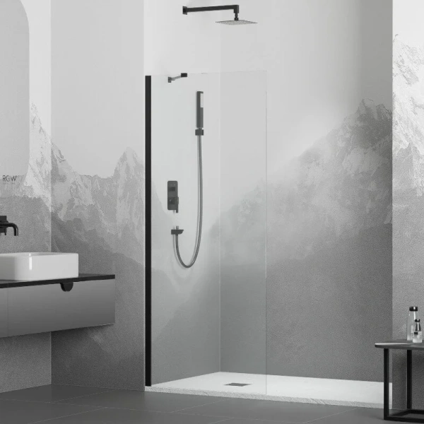 Душевая перегородка RGW Walk In WA-110B 120 см профиль черный, стекло прозрачное 351011012-14 (детальная фотография), черные