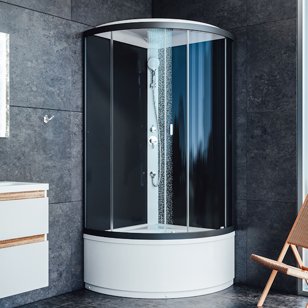 Душевая кабина Am.Pm X-Joy 90х90 см стекло графит W88C-301A-090GG (детальная фотография), угловые, без гидромассажа, c тропическим душем, с крышей